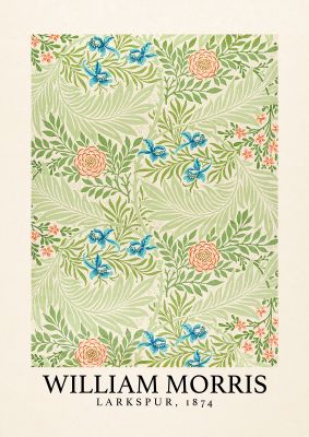 An unframed print of william morris larkspur 1874 a famous paintings illustration in green and beige accent colour