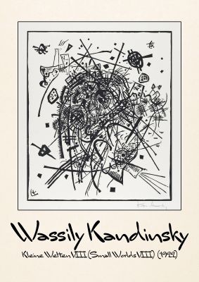 An unframed print of wassily kandinsky kleine welten viii small worlds viii 1922 a famous paintings illustration. in black and white and beige accent colour
