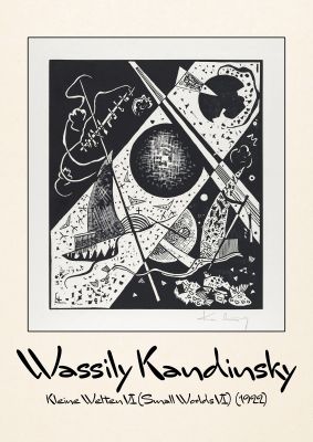 An unframed print of wassily kandinsky kleine welten vi small worlds vi 1922 a famous paintings illustration in black and white and beige colour