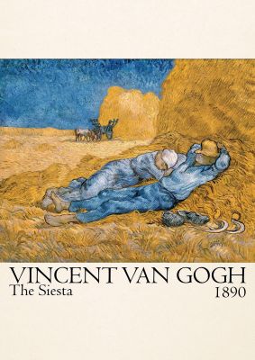 An unframed print of vincent van gogh the siesta 1890 a famous paintings illustration in blue and beige accent colour
