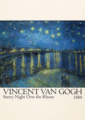 An unframed print of vincent van gogh starry night over the rhone 1888 a famous paintings illustration in blue and beige accent colour