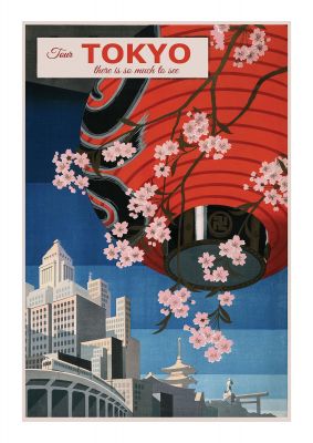 An unframed print of tokyo travel illustration in multicolour and white accent colour