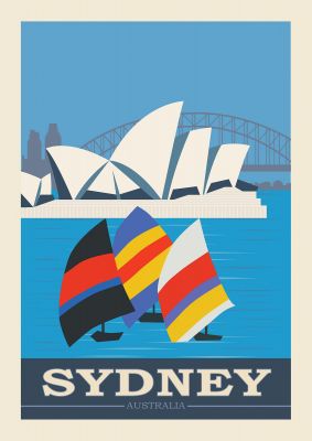 An unframed print of sydney travel illustration in multicolour and beige accent colour