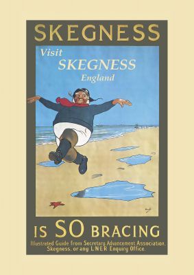 An unframed print of skegness travel illustration in multicolour and beige accent colour