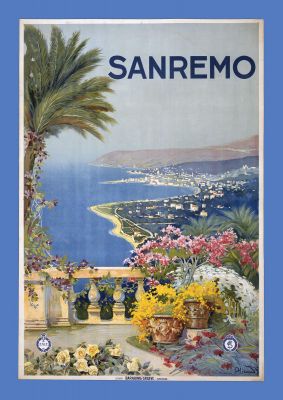 An unframed print of sanremo italy travel illustration in multicolour