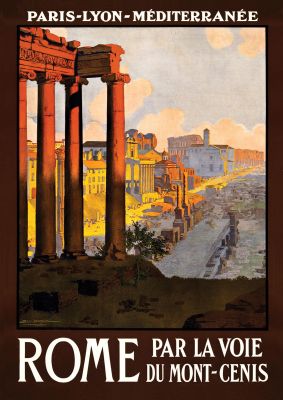 An unframed print of rome travel illustration in multicolour and black accent colour