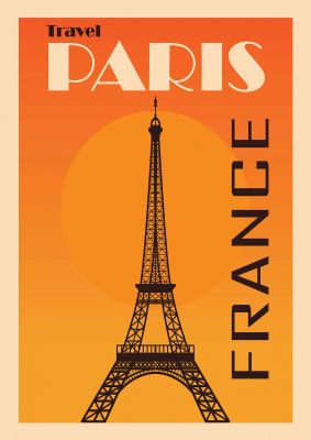 An unframed print of paris travel illustration in orange and black accent colour