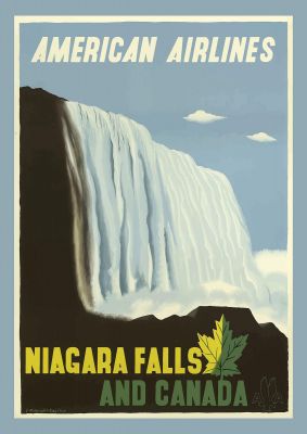 An unframed print of niagara falls canada travel illustration in blue and white accent colour