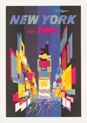An unframed print of new york 2 travel illustration in purple and multicolour accent colour