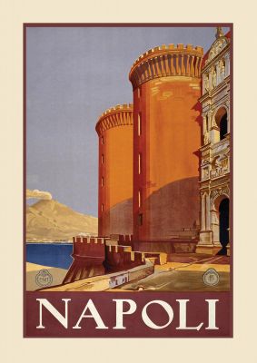 An unframed print of napoli travel illustration in orange and beige accent colour