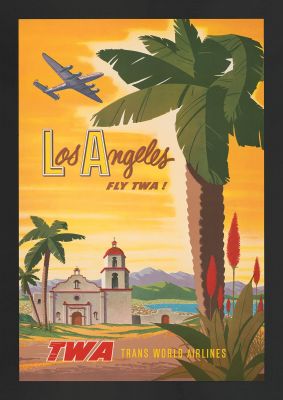 An unframed print of los angeles travel illustration in green and yellow accent colour