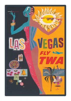 An unframed print of las vegas travel illustration in orange and multicolour accent colour