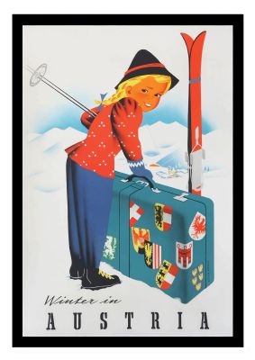 An unframed print of austria travel illustration in multicolour and white accent colour