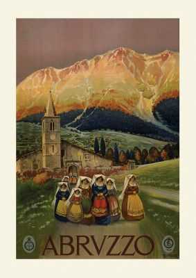 An unframed print of abrvzzo southern italy travel illustration in brown and beige accent colour
