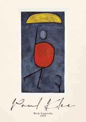 An unframed print of paul klee with umbrella 1939 a famous paintings illustration in grey and red accent colour