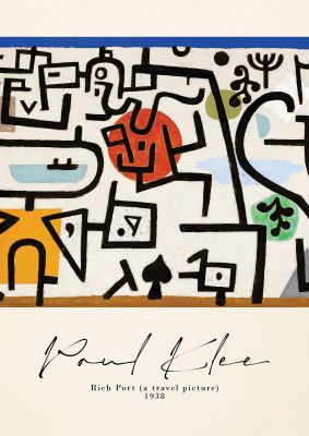An unframed print of paul klee rich port a travel picture 1938 a famous paintings illustration in multicolour and beige accent colour
