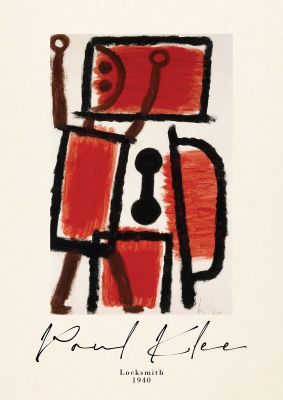 An unframed print of paul klee locksmith 1940 a famous paintings illustration in red and beige accent colour