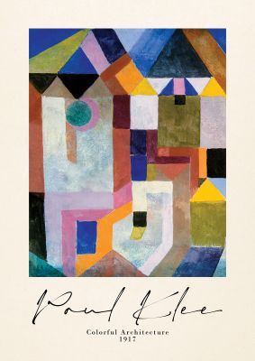 An unframed print of paul klee colorful architecture 1917 a famous paintings illustration in multicolour and beige accent colour