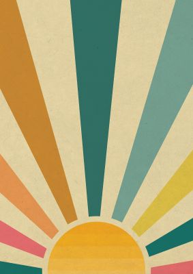 An unframed print of colourful pastel sun graphical illustration in multicolour and beige accent colour