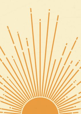 An unframed print of boho sunrise graphical illustration in beige and yellow accent colour