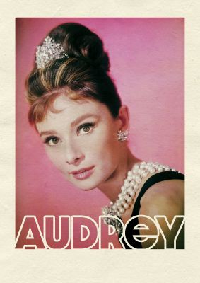 An unframed print of audrey hepburn famous paintings photograph in pink and beige accent colour