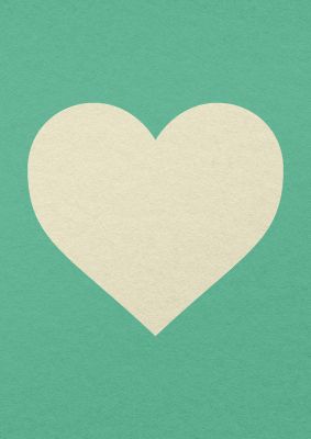 An unframed print of cream love heart green background love graphic in beige and green accent colour