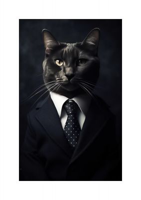 Distinguished Cat in Suit Portrait - Unique Feline Wall Art
