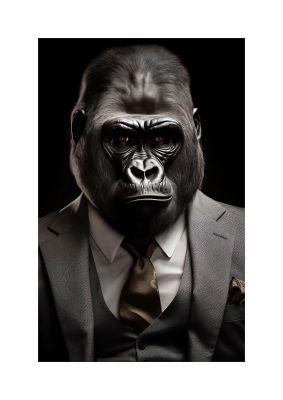 Elegant Gorilla in Grey Suit: Unique Wall Art Statement