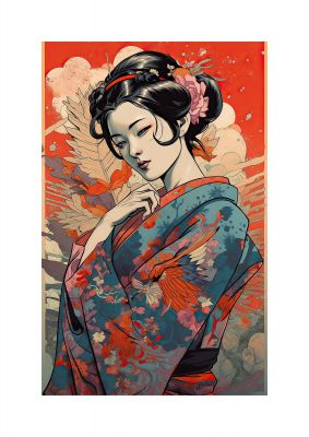 Elegant Geisha in Kimono: Classic Japanese Art Print