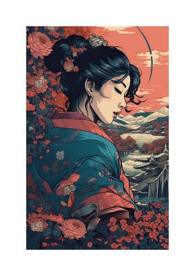 Elegant Geisha Profile View Art in Autumnal Hues