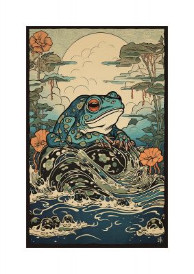 Traditional Japanese Art of Majestic Ocean Frog