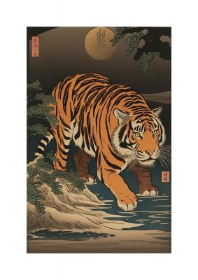Japanese Tiger in Moonlight Art Print