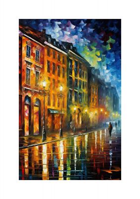Colourful Impressionist City Street at Night