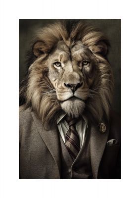 Regal Lion in a Suit Portrait Artwork