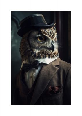 Sophisticated Owl in Suit and Hat Illustration