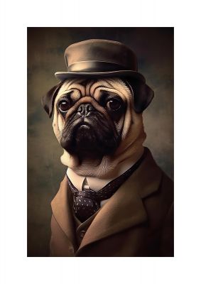 Sophisticated Pug Dog in Vintage Attire Portrait