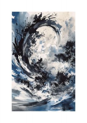 Abstract Sumi-e Black and Deep Navy Blend