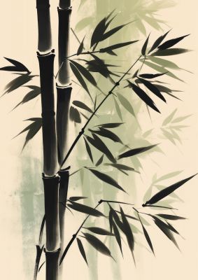 Monochrome Sumi-e Resilient Bamboo Stalk