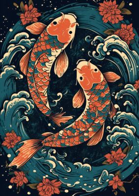 Vibrant Blue Pond with Swirling Koi