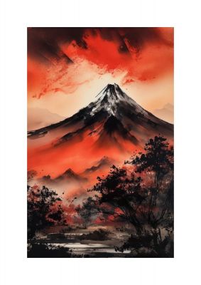 Fiery Twilight Mountain Range in Sumi-e