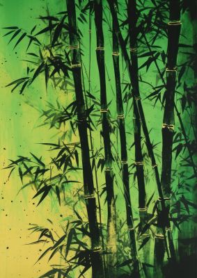Bamboo in Vibrant Green Sumi-e Outline