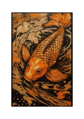 Fiery Orange Canvas with Koi Fish Ink Outline