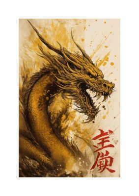 Golden Canvas with Majestic Dragon