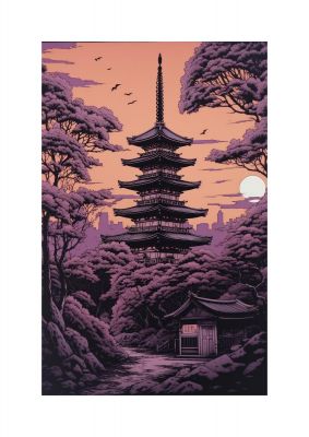 Twilight Purple Canvas with Japanese Pagoda