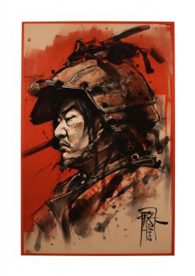 Samurai Profile on Deep Red Canvas