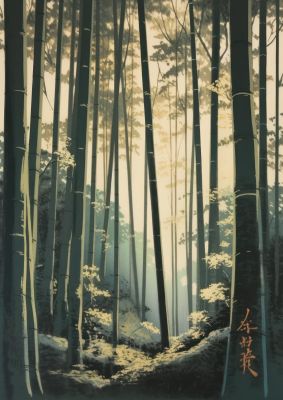 Vivid Lithograph of Bamboo Forest
