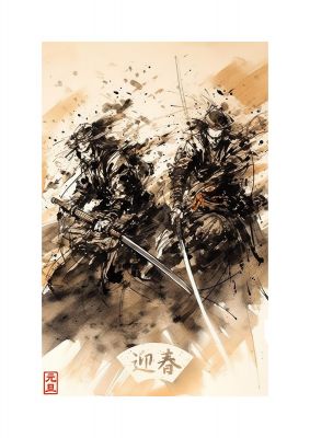 Thunderous Duel Sumi-e Painting