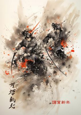 Electrifying Samurai Clash Sumi-e