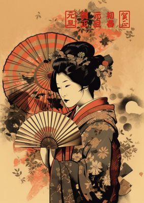Japanese Geisha Fan 2D Portrayal