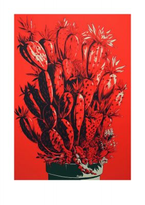 Cactus Silhouette on Red Risograph